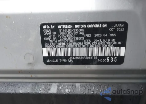 2023 Mitsubishi Outlander Ralliart S-Awc/Se 2.5 S-Awc/Se Black Edition S-Awc/Se Special Editiont S-Awc from USA, damaged, VIN JA4J4UA84PZ018165